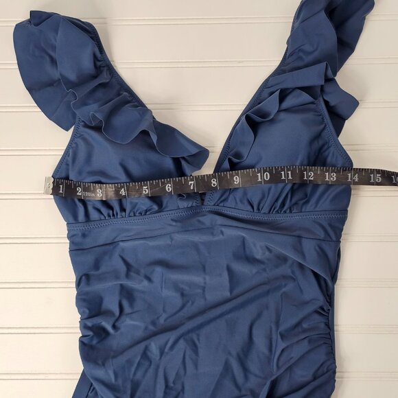 Cupshe Women's Blue Ruffled V Neck Lace Up Back One Piece Swimsuit Size M NWT - Picture 11 of 13